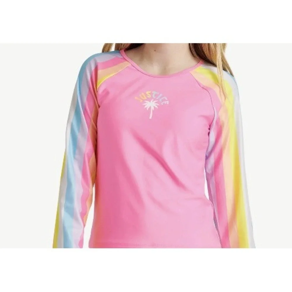 Justice Long Sleeve Rashguard with Bikini Bottom Swimsuit Medium 10 New Pink